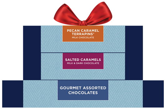 3 Tier Tower- 9pc Terrapin; 9pc Caramel; 16pc Gourmet Assorted Chocolates